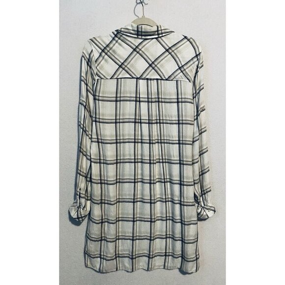 Cloth And Stone Anthropologie Dress Womens Medium Plaid Flannel Popover Pockets - Picture 4 of 8
